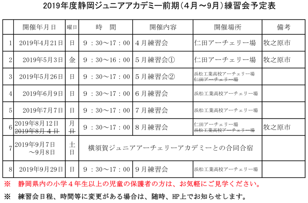 2019静岡ジュニアアカデミー練習会前期日程（HP用）0827現在